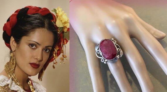 Ruby Statement Ring: Ornate Silver Tone, Size 9, … - image 1