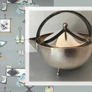 One of a Kind  Silver Plate Mid Century Modern Danish Style Vintage Space Age Atomic Teapot with Infuser, As Found in San Francisco Estate