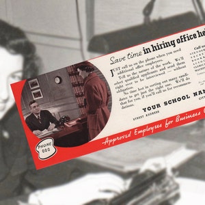 PRICE REDUCED!  Vintage Salesman Sample Advertising Blotter &quot;Save Time in Hiring&quot;
