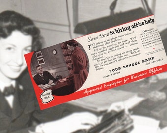 PRICE REDUCED!  Vintage Salesman Sample Advertising Blotter "Save Time in Hiring"