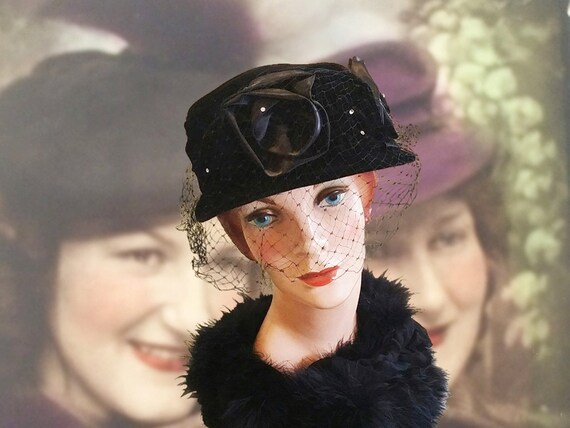Glamorous Vintage Black Velvet Designer Hat by Henry Ross, Found in  Portland Oregon Estate