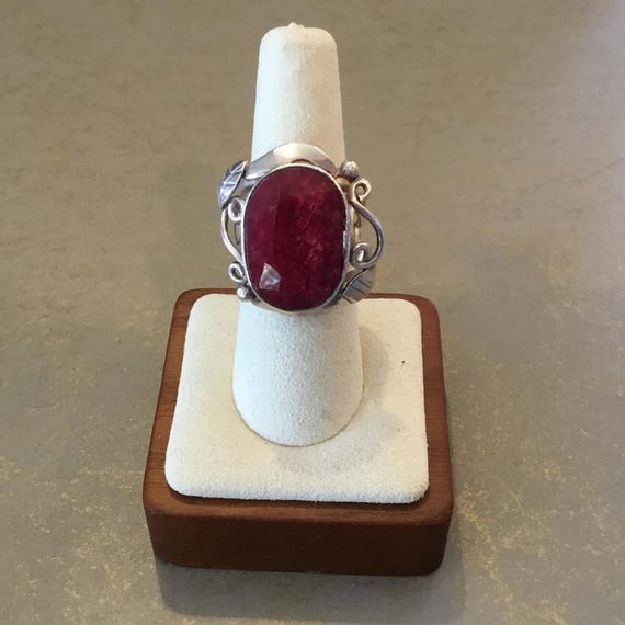 Ruby Statement Ring: Ornate Silver Tone, Size 9, … - image 6