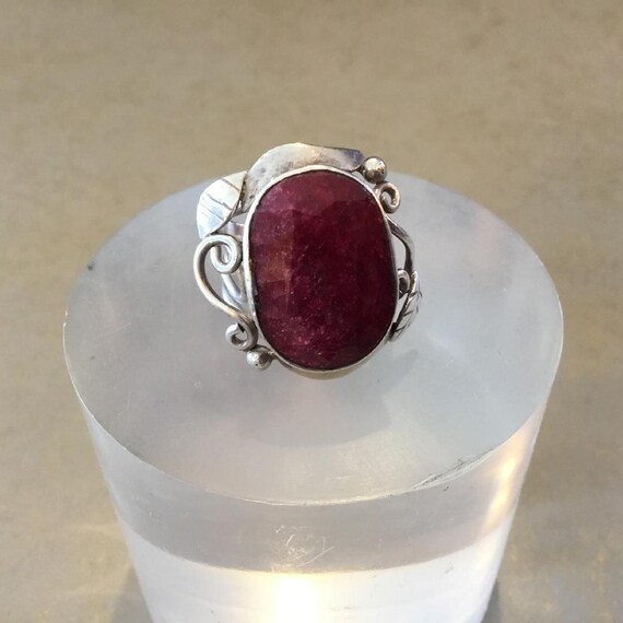 Ruby Statement Ring: Ornate Silver Tone, Size 9, … - image 4