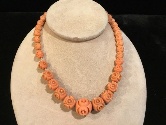 Elegant Coral Colored Carved Celluloid Victorian … - image 2