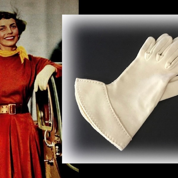Pretty Vintage Pale Yellow Dress Gloves with Flared Cuffs by Hansen, Found in Portland Oregon Estate