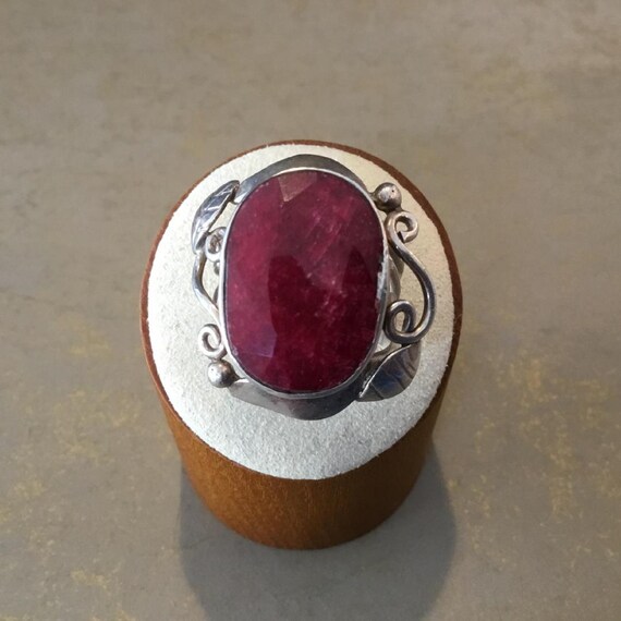 Ruby Statement Ring: Ornate Silver Tone, Size 9, … - image 3