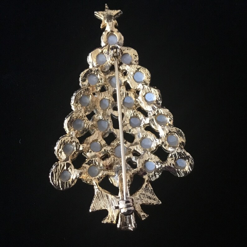 Clear and Green Rhinestone Ornaments Gold Star Topper Sparkling Vintage Gold Tone Christmas Tree Brooch With Red /& Red Rhinestone Bow