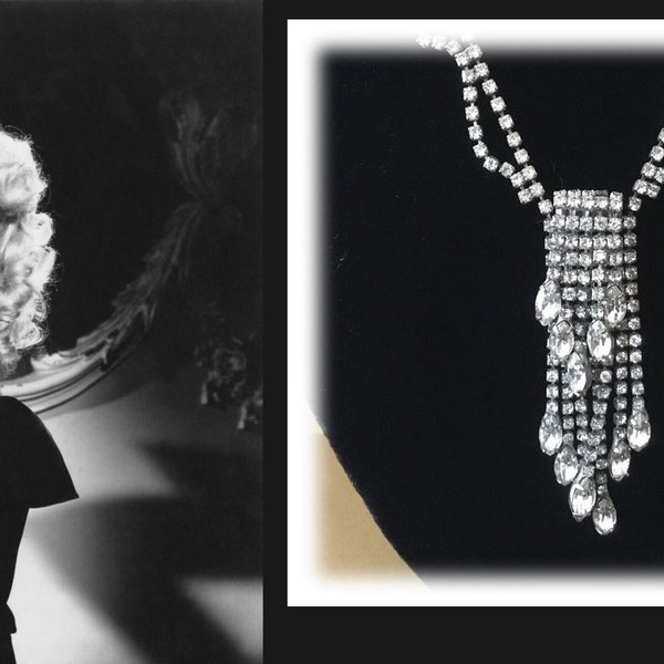 Unusual Vintage 3-D Silver Tone Rhinestone Necklace with Cascading Waterfall Design, As Found in Los Angeles Vintage Flea Market