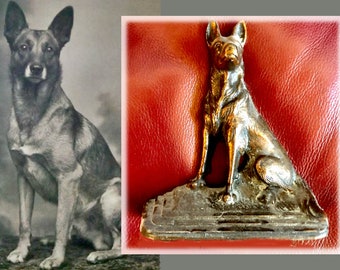 Handsome Vintage Brass Single German Shepherd Dog Bookend, Possibly Hubley, Circa 1920s, As Found in San Francisco Estate