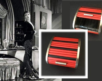 Unusual Vintage Art Deco Inspired Red and Black Bakelite and Chrome Footed Table Top Cigarette Case, As Found in San Francisco Estate