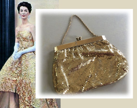 Old Hollywood Glamour! Unusual Vintage Gold Mesh Hinged Evening Bag With  Rhinestone Clasp, Found at Antiques Flea Market in Florida - Etsy