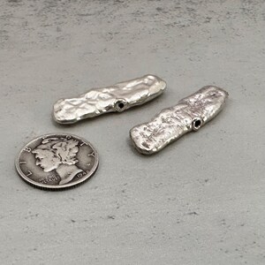 Pair of Sterling Silver Flat Textured Rectangular Beads
