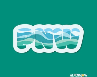 PNW Wavy Weatherproof Sticker - Durable Vinyl Pacific Northwest Decal, Outdoor Adventure Sticker, Nature-Themed Sticker