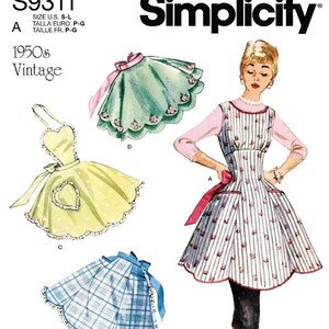 Simplicity S9311, S8762, 1950's Apron, Vintage Apron, Retro Apron Pattern, Half, Bib, and Tunic Apron Sewing Pattern, Sz S-L, New, UNCUT, FF