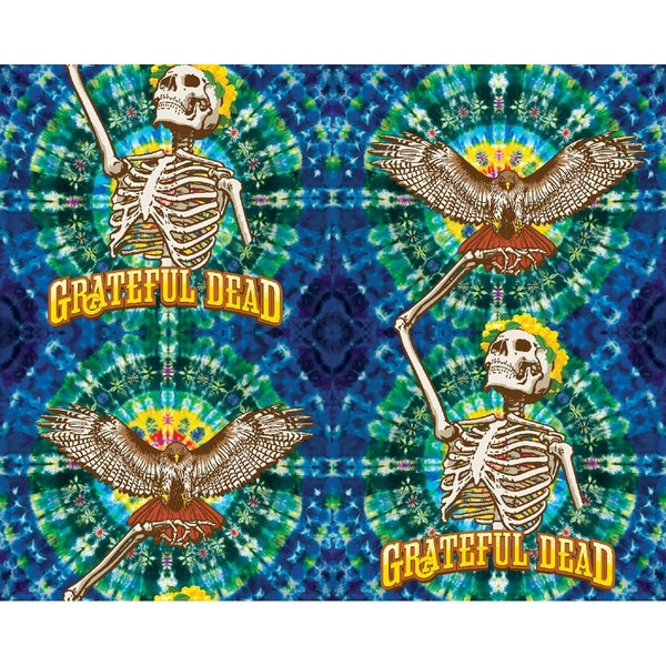 The Grateful Dead, Skeletons and Hawks Print, Dead Heads, 100% Cotton Licensed Fabric, Sold By the Yard, 43" wide