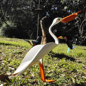Baby Pelican Pipe Bird Yard Art With Acrylic Eyes and Foot Stake