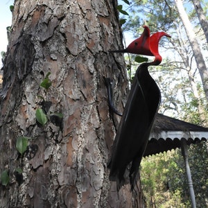 Large Woody PVC Pipe Bird Red Headed Woodpecker Yard Art