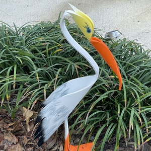 Poppi the Pelican with Foot Spikes Yard Art Pipe Bird