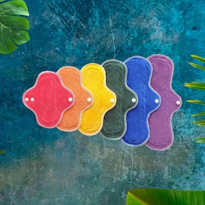 Set of 6 Rainbow Cotton Velour Reusable Cloth Pads, 7&quot; - 12&quot; Starter Set, Stash Builder, Eco-Friendly Cloth Pads, CSP, RUMPS, Sanpro
