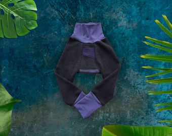 Upcycled Wool Longies: Purple & Black Grow With Me Nappy Cover (1-4 Years)