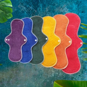 12-18 Inch Set Of 6 Reusable Cloth Pads | Rainbow Cotton Velour | Super Heavy Pads | Overnight | Postpartum | Leakproof | 12&quot; To 18&quot;