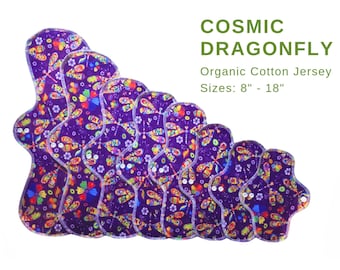 Organic Cotton Cloth Pad: Cosmic Dragonflies Reusable Period Pad