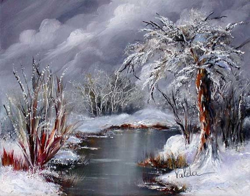Winter evening. original winter landscape oil painting 8x18 | Etsy