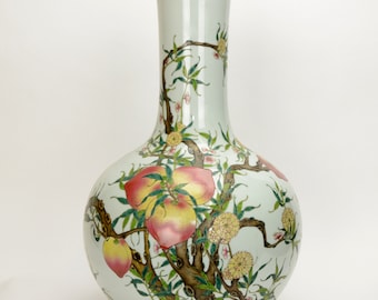 A Massive Chinese Qing Qianlong Style Famille Rose Color Peach Longevity Porcelain Vase