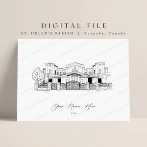 St. Helen&#39;s Parish 2 Burnaby Canada Wedding Venue Illustration, Vancouver, Sketch, Guestbook, Menu, Program, Welcome Sign, Invitation, Gift