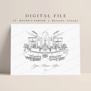 St. Helen&#39;s Parish Burnaby Canada Wedding Venue Illustration, Vancouver, Sketch, Guestbook, Menu, Program, Welcome Sign, Invitation, Gift