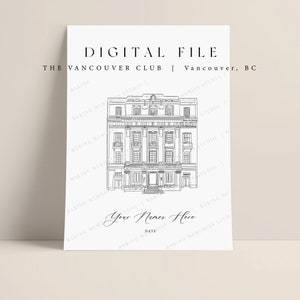 The Vancouver Club Wedding Venue Illustration, Guestbook Menu, Program, Welcome Sign Invitation Gift, Vow Books, Home Decor, Wedding Gift