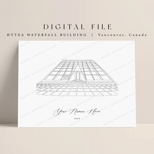Hytea Waterfall Building Wedding Venue Illustration, Vancouver, Sketch, Home Decor Guestbook Menu, Program, Welcome Sign, Invitation, Gift