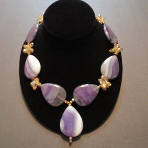 Purple Agate Gemstone Necklace with Crystal Briolettes