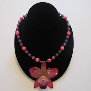 Cattleya Orchid Necklace with Swarovski Crystal Beads