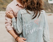 Just Married Denim Jacket | Custom Embroidered | Jean Jacket | Wedding Jacket | Bride Jacket | Wedding Date | Bridal Jacket | Custom Wedding