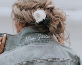 Mrs Popped Collar Custom Embroidered Denim Jacket Bride Jean Jacket Wedding Jacket Personalized Bridal Jacket Bridesmaid Proposal