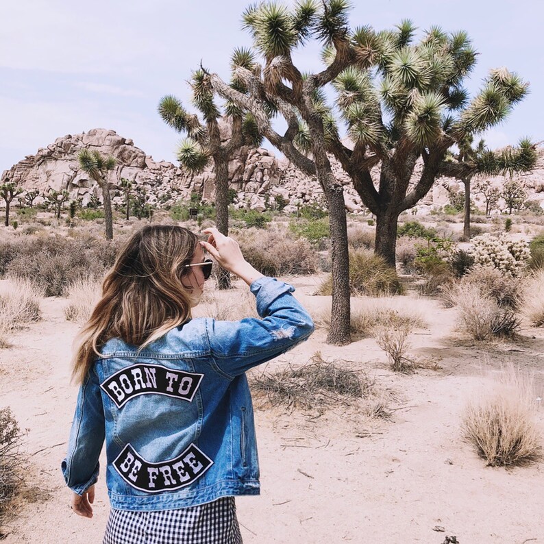 Leather Patch Custom Embroidered Quote Denim Jacket Jean Etsy