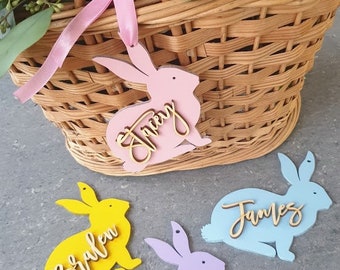 Spring Wood Rabbit easter table Decor Happy Easter Bunny Basket Tag Filler personalized baby gift Place Card Name Tag Name Sign Charm