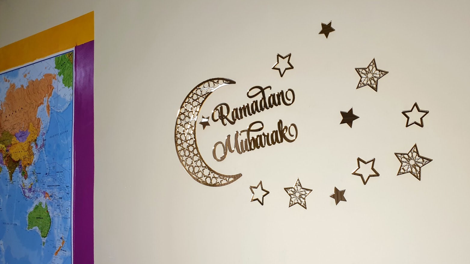 Ramadan Decorazioni Casa Scritta Ramadan Mubarak In Legno - Decorazione Festosa 30 Cm Bianco Targa Feste Islamiche