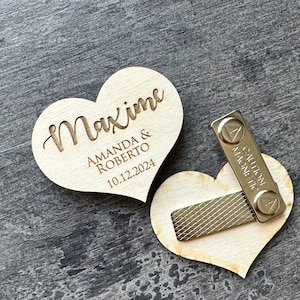 Bruiloftsbadge Gepersonaliseerde houten naamplaatje Houtgegraveerde naambadge Bedrijfsnaamplaatje magnetische ID-badge Aangepaste houtgegraveerde badgehaspel