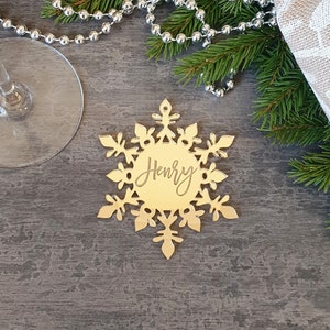 Custom Engraved Snowflake Decoration Hanging Christmas decorations Custom Christmas ornament gold Personalized Christmas Decor image 3