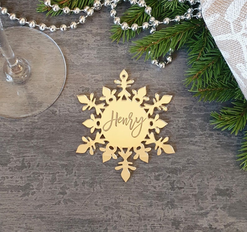 Custom Engraved Snowflake Decoration Hanging Christmas decorations Custom Christmas ornament gold Personalized Christmas Decor image 3