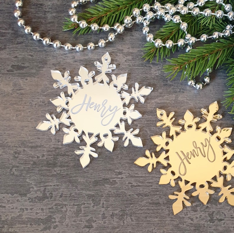 Custom Engraved Snowflake Decoration Hanging Christmas decorations Custom Christmas ornament gold Personalized Christmas Decor image 4