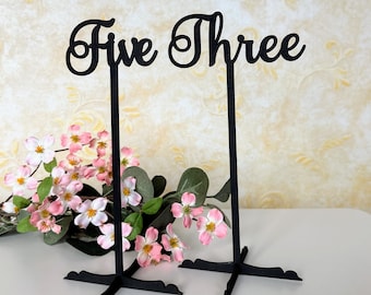 BLACK table numbers GOLD table numbers WEDDING Table numbers with base Wooden Table numbers free standing Custom wedding script Numbers