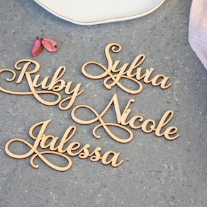 Wedding place cards laser cut wood Wedding favors for guests in bulk laser cut wood names Wooden laser cut names Name tags for wedding image 2