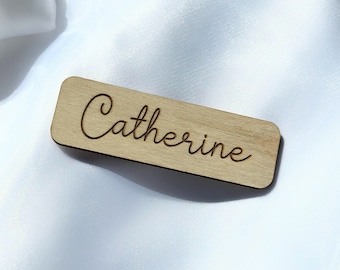 Wooden Name Tag Personalized Wedding badge with magnet Engraved Name Badge Business Name Tag Magnetic ID Badge  wood engraved badge reel