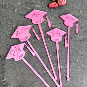 Agitadores de bebidas de graduación de color rosa Agitadores de clase 2025 Decoración para fiesta de graduación Agitadores de clase Decoración de bebidas personalizada Graduación 2025