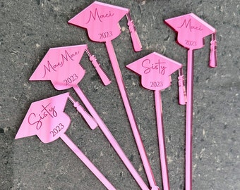 Pink Graduation Drink stirrers Class 2024 stirrers Graduation Party Decoration Class stirrers Personalized drink decor Graduation 2024