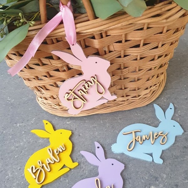 Easter Basket Tags Bunny Easter Tags Personalised Rabbit Easter Basket Tags Name Easter Decoration custom Easter Place cards Easter Gifts