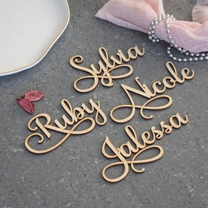 Wedding place cards laser cut wood Wedding favors for guests in bulk laser cut wood names Wooden laser cut names Name tags for wedding image 5